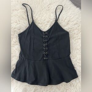 AMERICAN EAGLE OUTFITTERS Dark Grey Faux Lace Up Tank Top Size Small